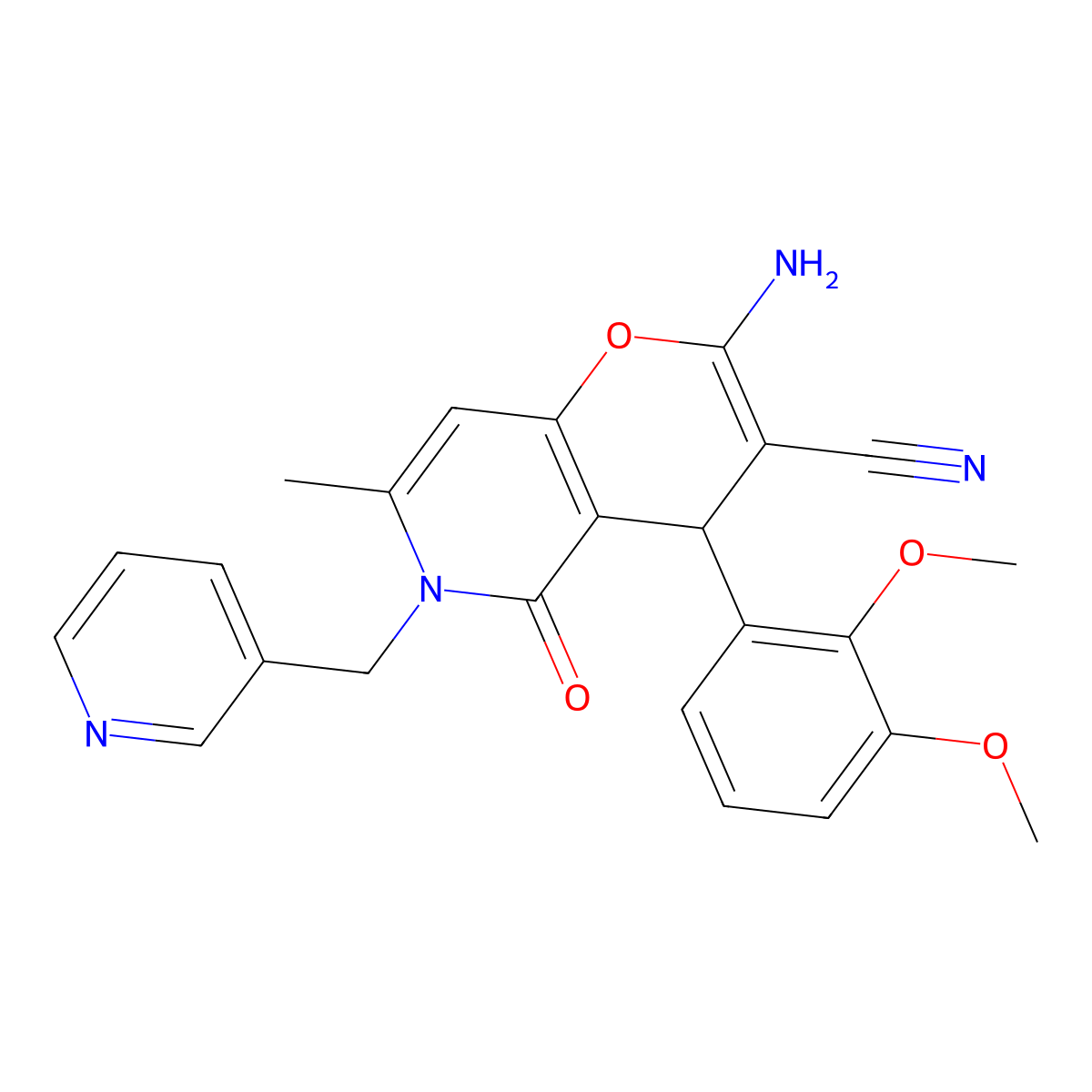 2-amino-4-(2,3-dimethoxyphenyl)-7-methyl-5-oxo-6-(pyridin-3-ylmethyl)-4H-pyrano[3,2-c]pyridine-3-carbonitrile molecular structure, CAS 612049-25-9