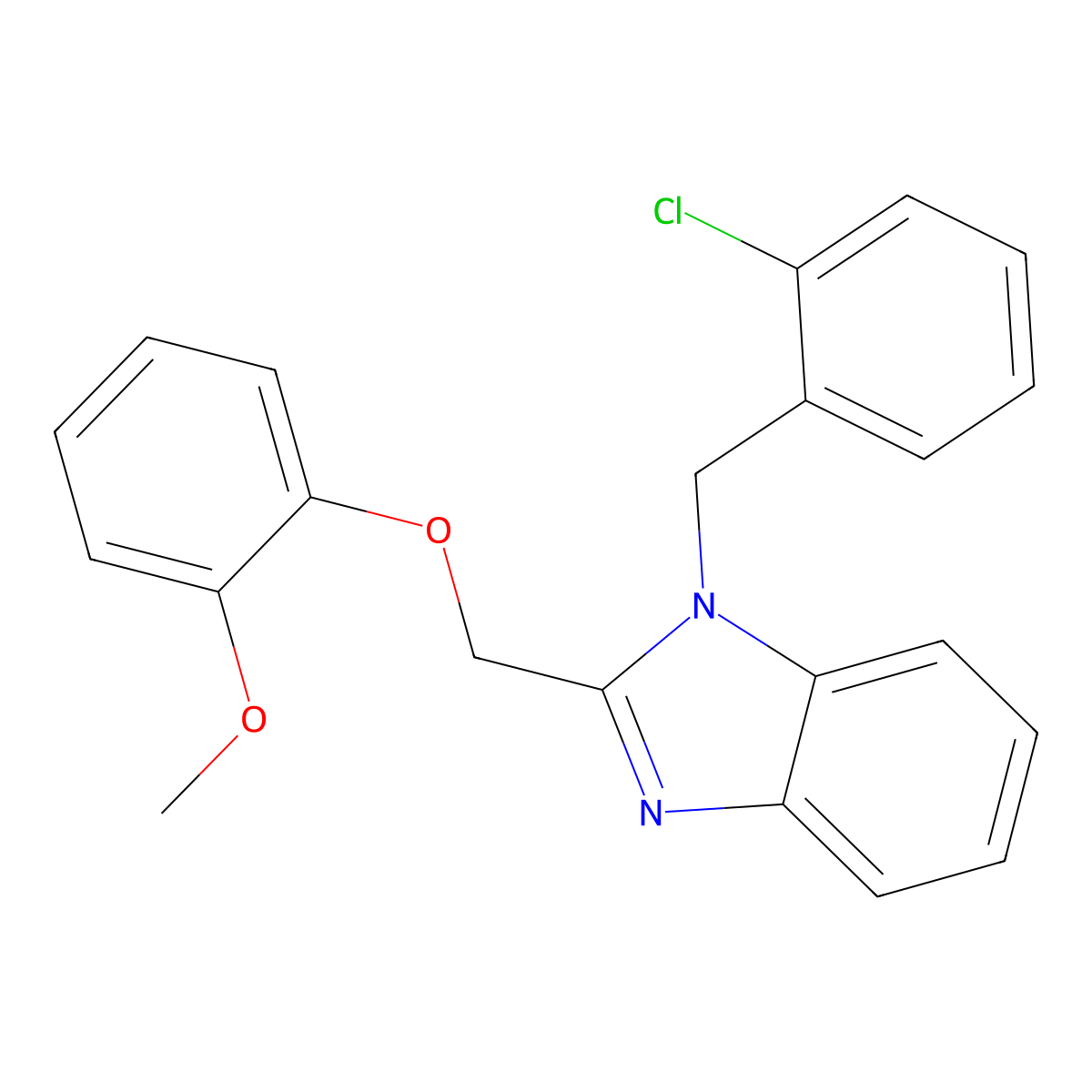 1-(2-chlorobenzyl)-2-((2-methoxyphenoxy)methyl)-1H-benzo[d]imidazole molecular structure, CAS 612049-75-9