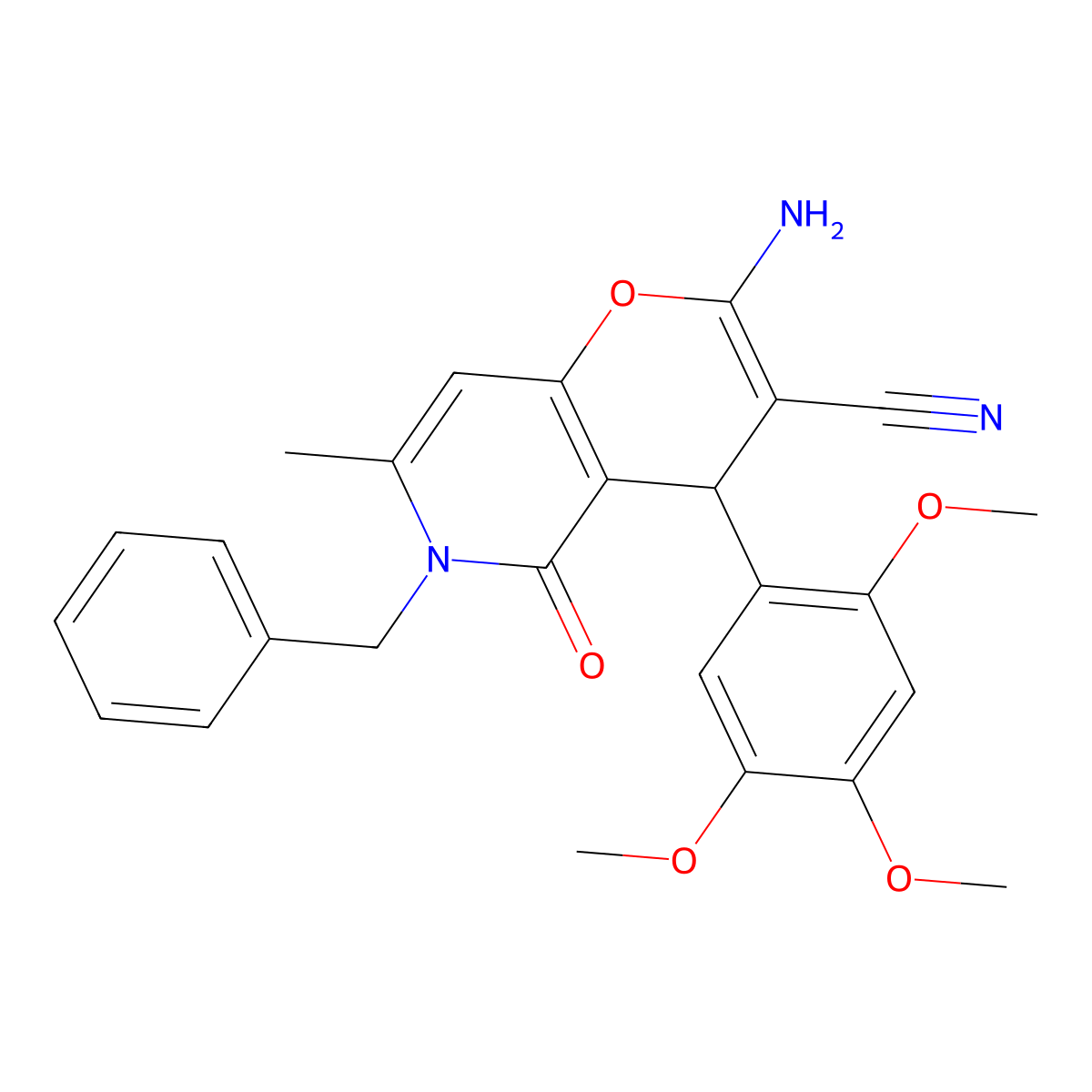 2-amino-6-benzyl-7-methyl-5-oxo-4-(2,4,5-trimethoxyphenyl)-5,6-dihydro-4H-pyrano[3,2-c]pyridine-3-carbonitrile molecular structure, CAS 612052-97-8
