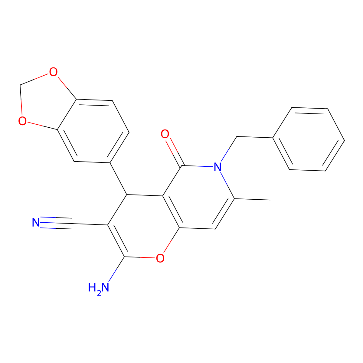 2-amino-4-(1,3-benzodioxol-5-yl)-6-benzyl-7-methyl-5-oxo-5,6-dihydro-4H-pyrano[3,2-c]pyridine-3-carbonitrile molecular structure, CAS 612052-99-0