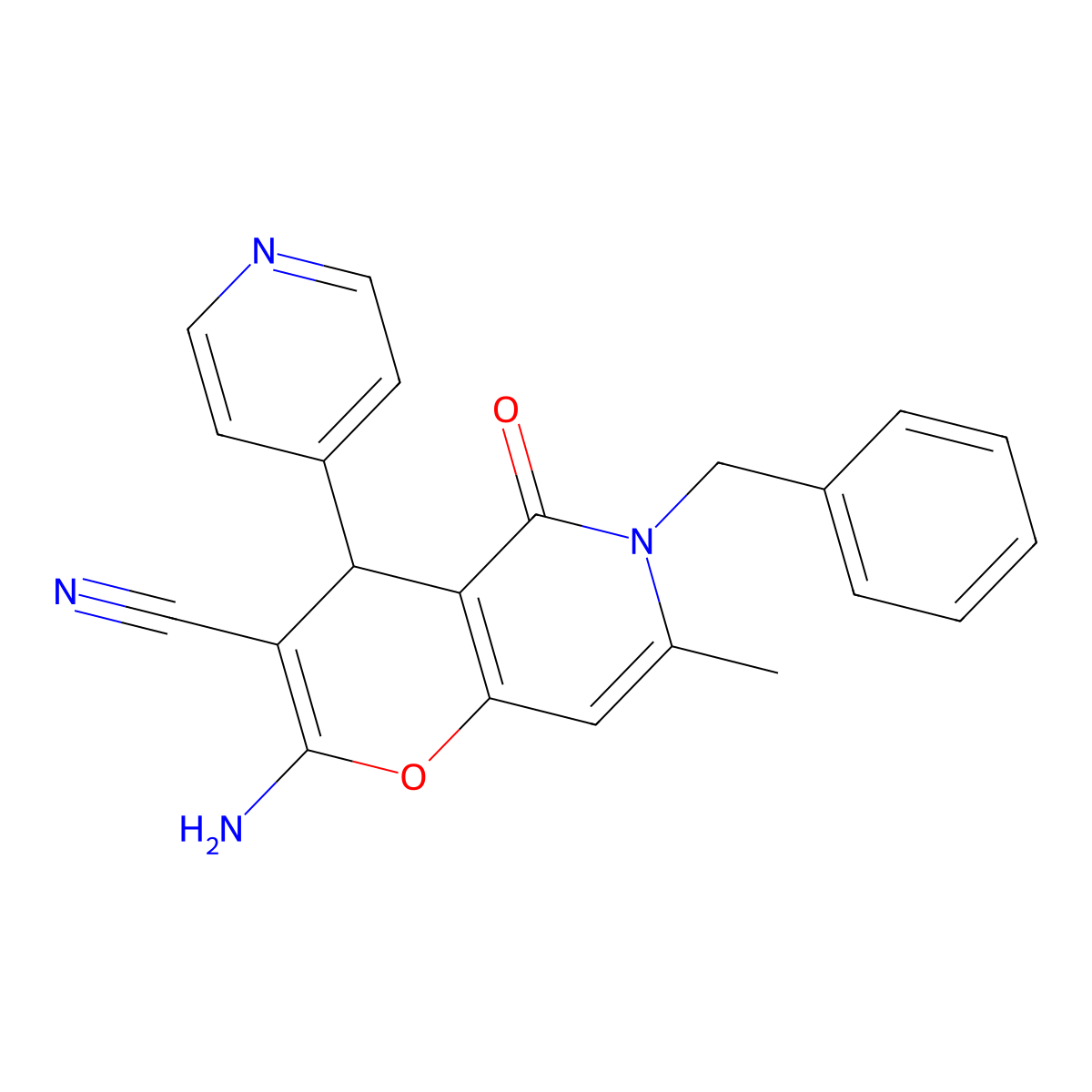 2-amino-6-benzyl-7-methyl-5-oxo-4-(pyridin-4-yl)-5,6-dihydro-4H-pyrano[3,2-c]pyridine-3-carbonitrile molecular structure, CAS 612053-01-7