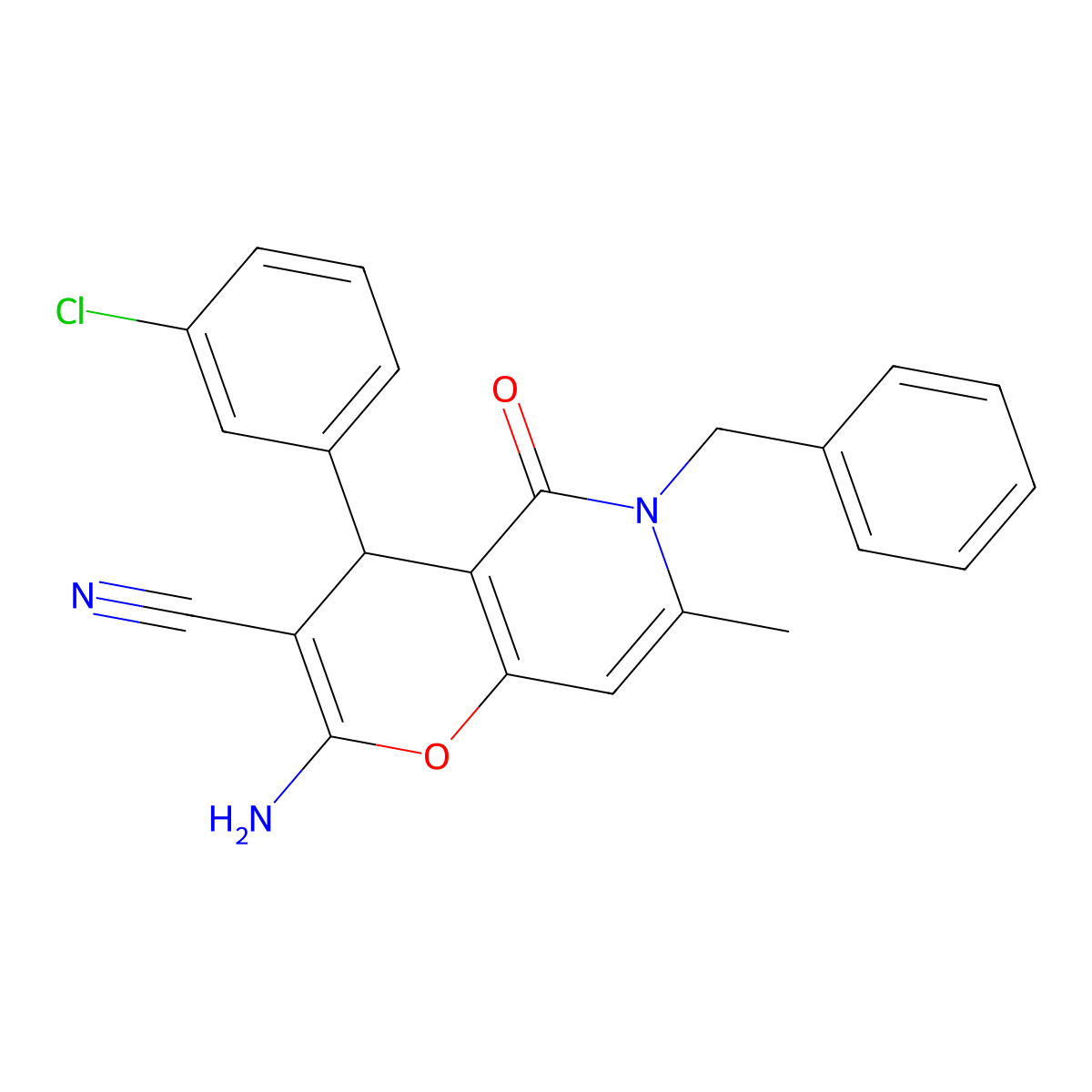 2-amino-6-benzyl-4-(3-chlorophenyl)-7-methyl-5-oxo-4H-pyrano[3,2-c]pyridine-3-carbonitrile molecular structure, CAS 612053-02-8