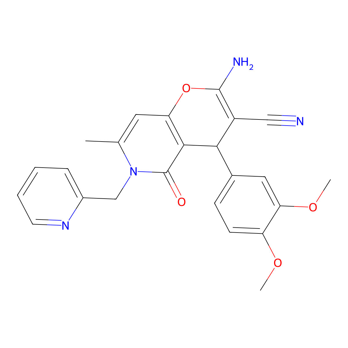 2-amino-4-(3,4-dimethoxyphenyl)-7-methyl-5-oxo-6-(pyridin-2-ylmethyl)-5,6-dihydro-4H-pyrano[3,2-c]pyridine-3-carbonitrile molecular structure, CAS 612053-06-2