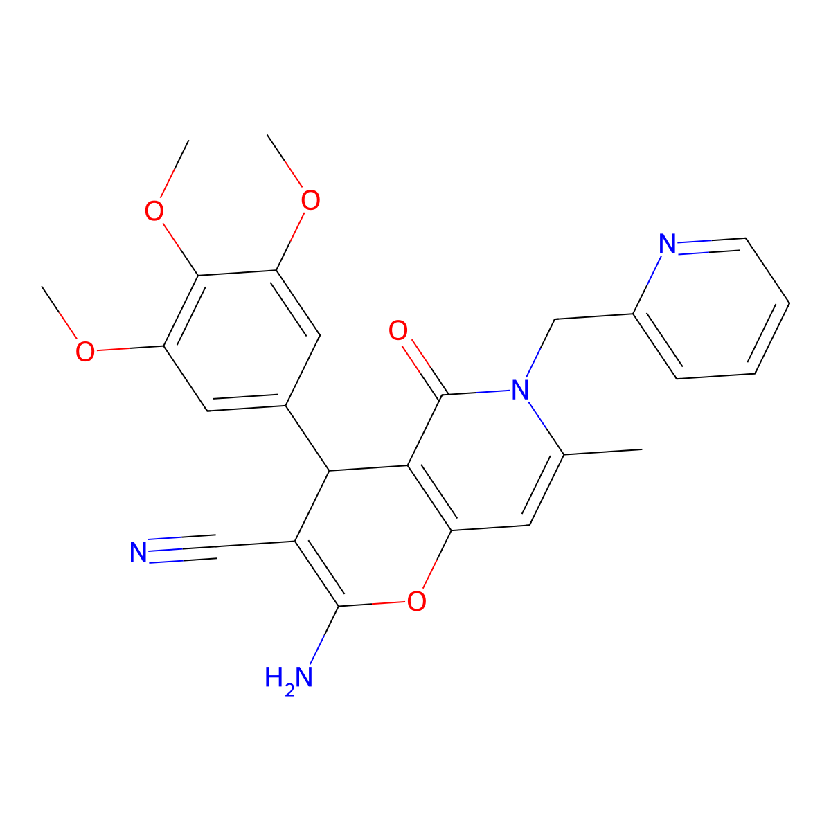 2-amino-7-methyl-5-oxo-6-(2-pyridinylmethyl)-4-(3,4,5-trimethoxyphenyl)-5,6-dihydro-4H-pyrano[3,2-c]pyridine-3-carbonitrile molecular structure, CAS 612053-09-5