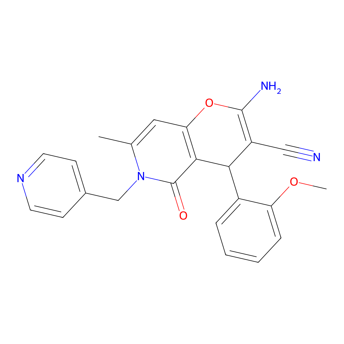 2-amino-4-(2-methoxyphenyl)-7-methyl-5-oxo-6-(pyridin-4-ylmethyl)-4H-pyrano[3,2-c]pyridine-3-carbonitrile molecular structure, CAS 612053-15-3
