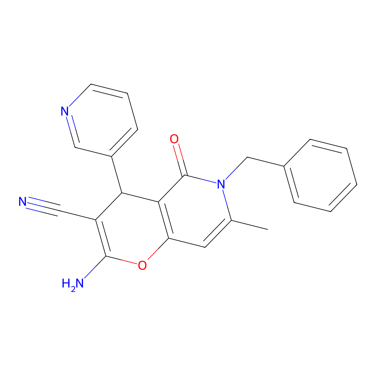 2-amino-6-benzyl-7-methyl-5-oxo-4-(pyridin-3-yl)-5,6-dihydro-4H-pyrano[3,2-c]pyridine-3-carbonitrile molecular structure, CAS 612053-95-9