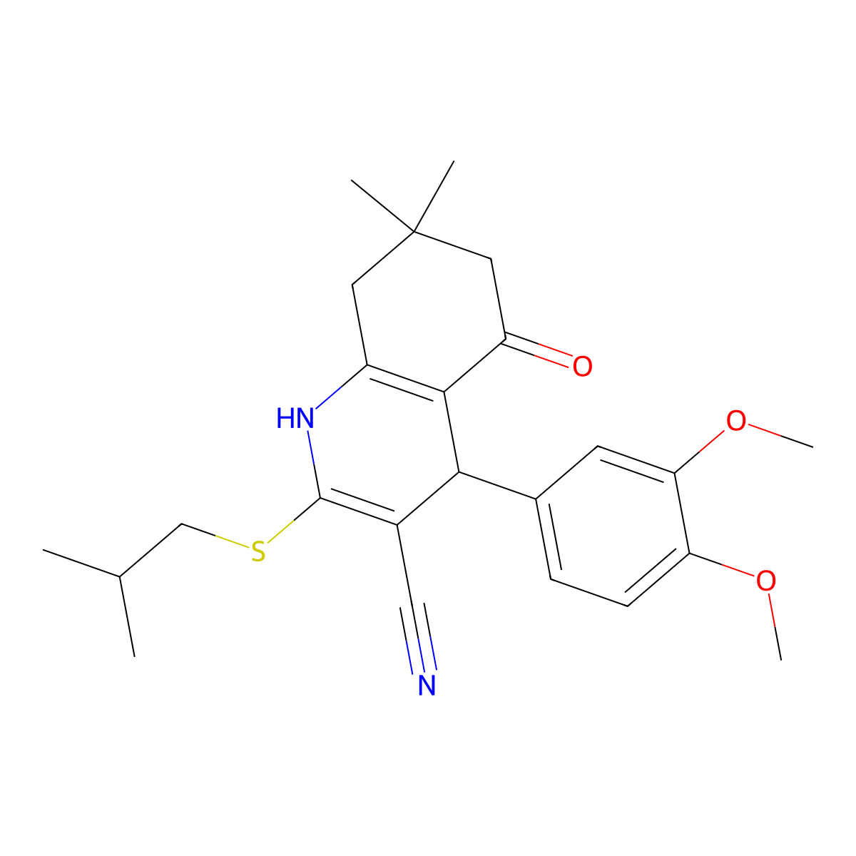 4-(3,4-Dimethoxyphenyl)-7,7-dimethyl-2-(2-methylpropylsulfanyl)-5-oxo-1,4,6,8-tetrahydroquinoline-3-carbonitrile molecular structure, CAS 612054-05-4