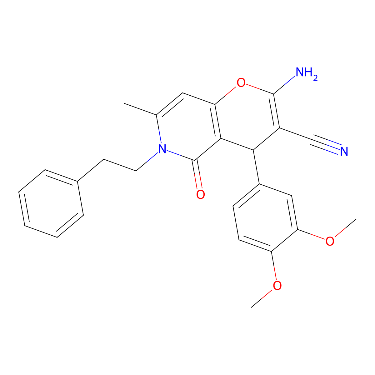 2-amino-4-(3,4-dimethoxyphenyl)-7-methyl-5-oxo-6-(2-phenylethyl)-5,6-dihydro-4H-pyrano[3,2-c]pyridine-3-carbonitrile molecular structure, CAS 612054-21-4