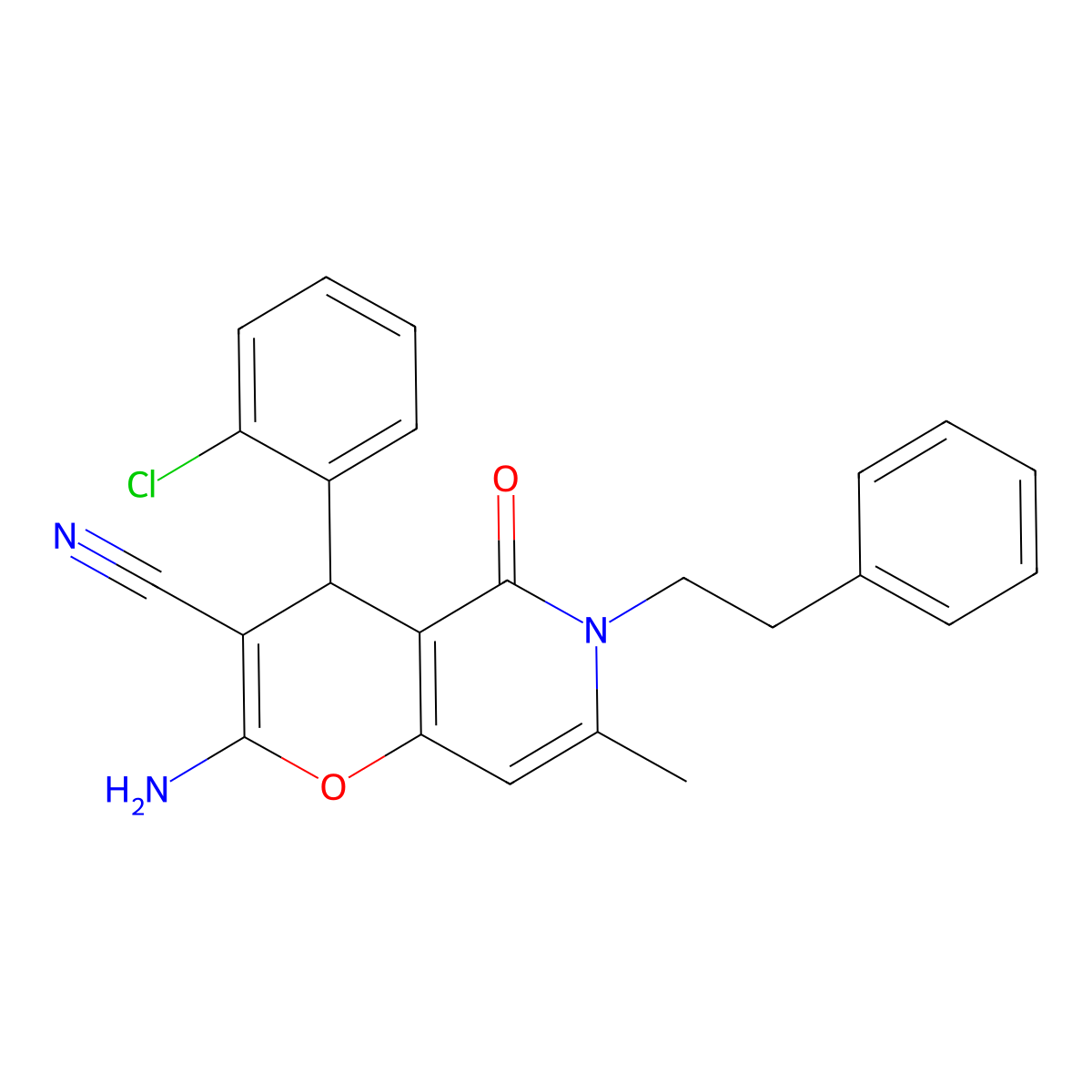 2-amino-4-(2-chlorophenyl)-7-methyl-5-oxo-6-(2-phenylethyl)-5,6-dihydro-4H-pyrano[3,2-c]pyridine-3-carbonitrile molecular structure, CAS 612054-24-7
