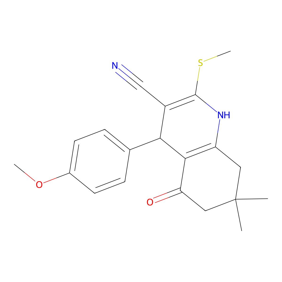 4-(4-Methoxyphenyl)-7,7-dimethyl-2-(methylthio)-5-oxo-1,4,5,6,7,8-hexahydroquinoline-3-carbonitrile molecular structure, CAS 612054-27-0