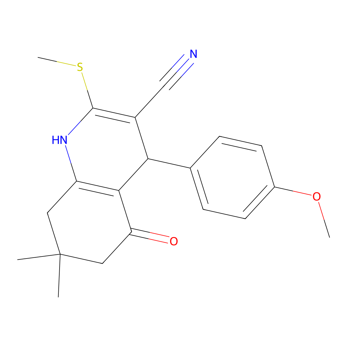 4-(4-Methoxyphenyl)-7,7-dimethyl-2-(methylthio)-5-oxo-1,4,5,6,7,8-hexahydroquinoline-3-carbonitrile molecular structure, CAS 612054-27-0