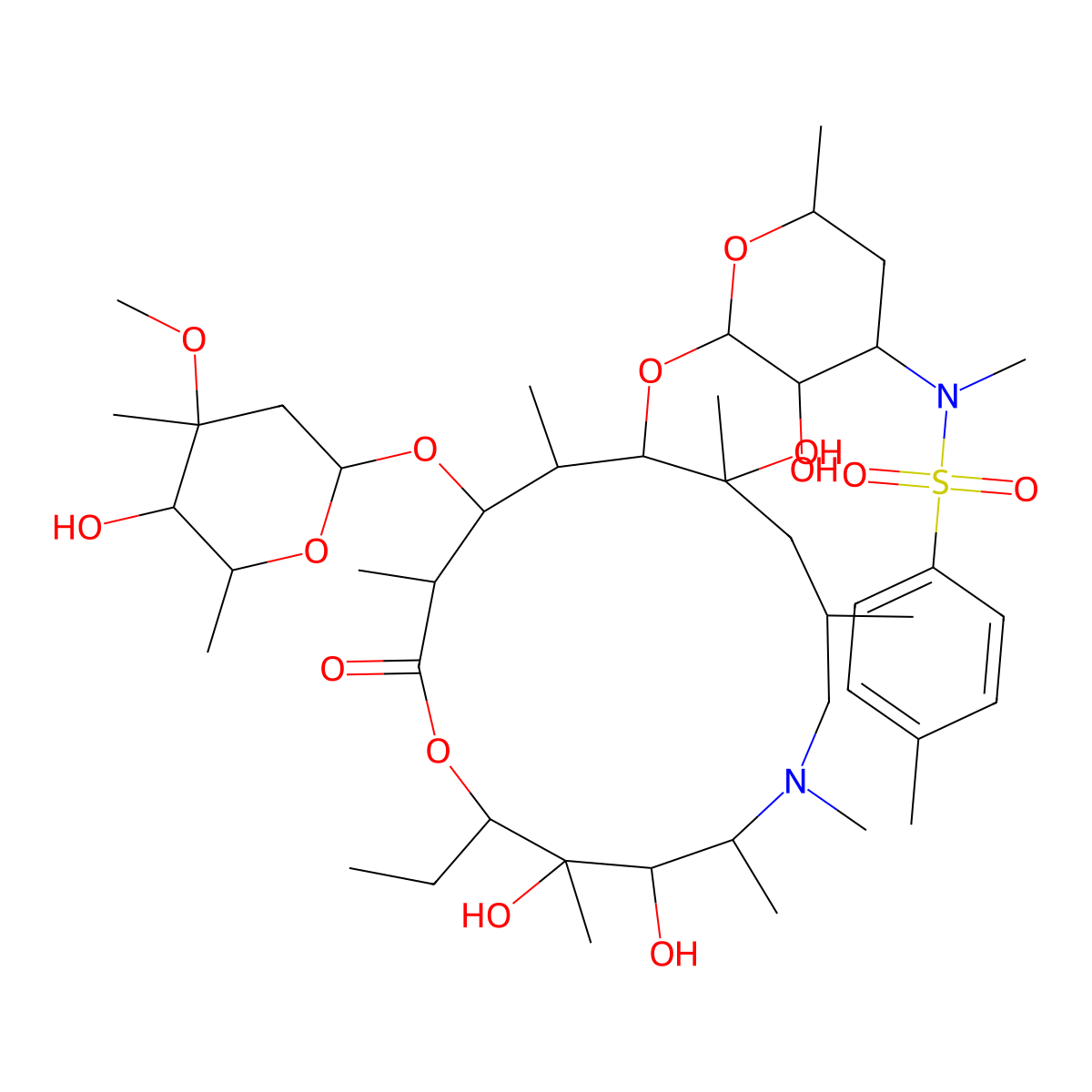 (2R,3S,4R,5R,8R,10R,11R,12S,13S,14R)-13-((2,6-Dideoxy-3-C-methyl-3-O-methyl-alpha-L-ribo-hexopyranosyl)oxy)-2-ethyl-3,4,10-trihydroxy-3,5,6,8,10,12,14-heptamethyl-11-((3,4,6-trideoxy-3-(methyl((4-methylphenyl)sulfonyl)amino)-beta-D-xylo-hexopyranosyl)oxy)-1-oxa-6-azacyclopentadecan-15-one molecular structure, CAS 612069-31-5