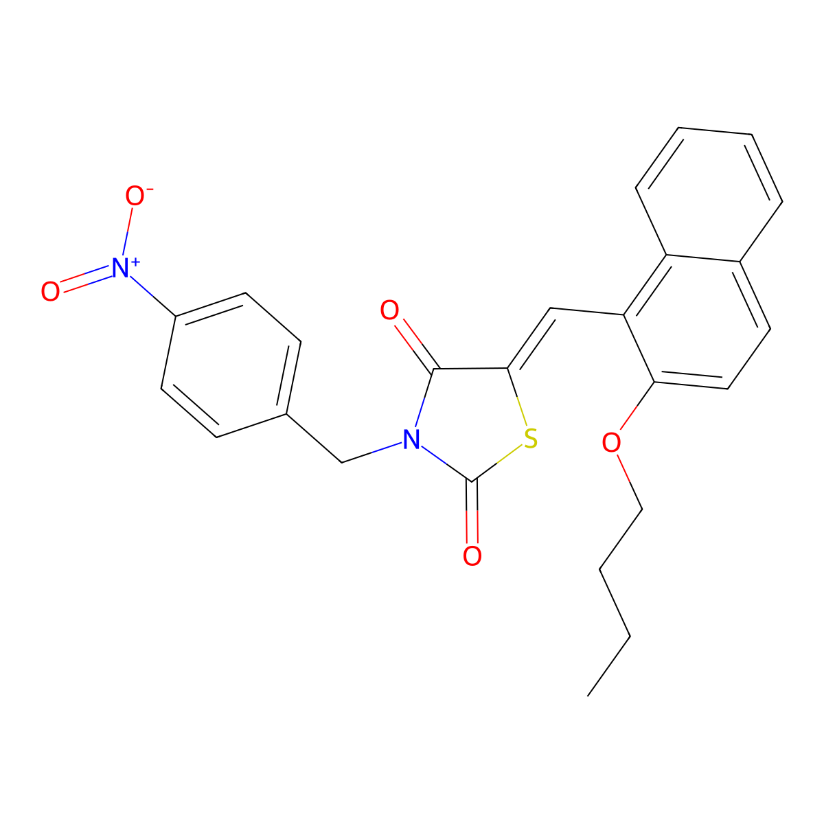 5-[(2-Butoxynaphthalen-1-yl)methylidene]-3-[(4-nitrophenyl)methyl]-1,3-thiazolidine-2,4-dione molecular structure, CAS 6121-15-9