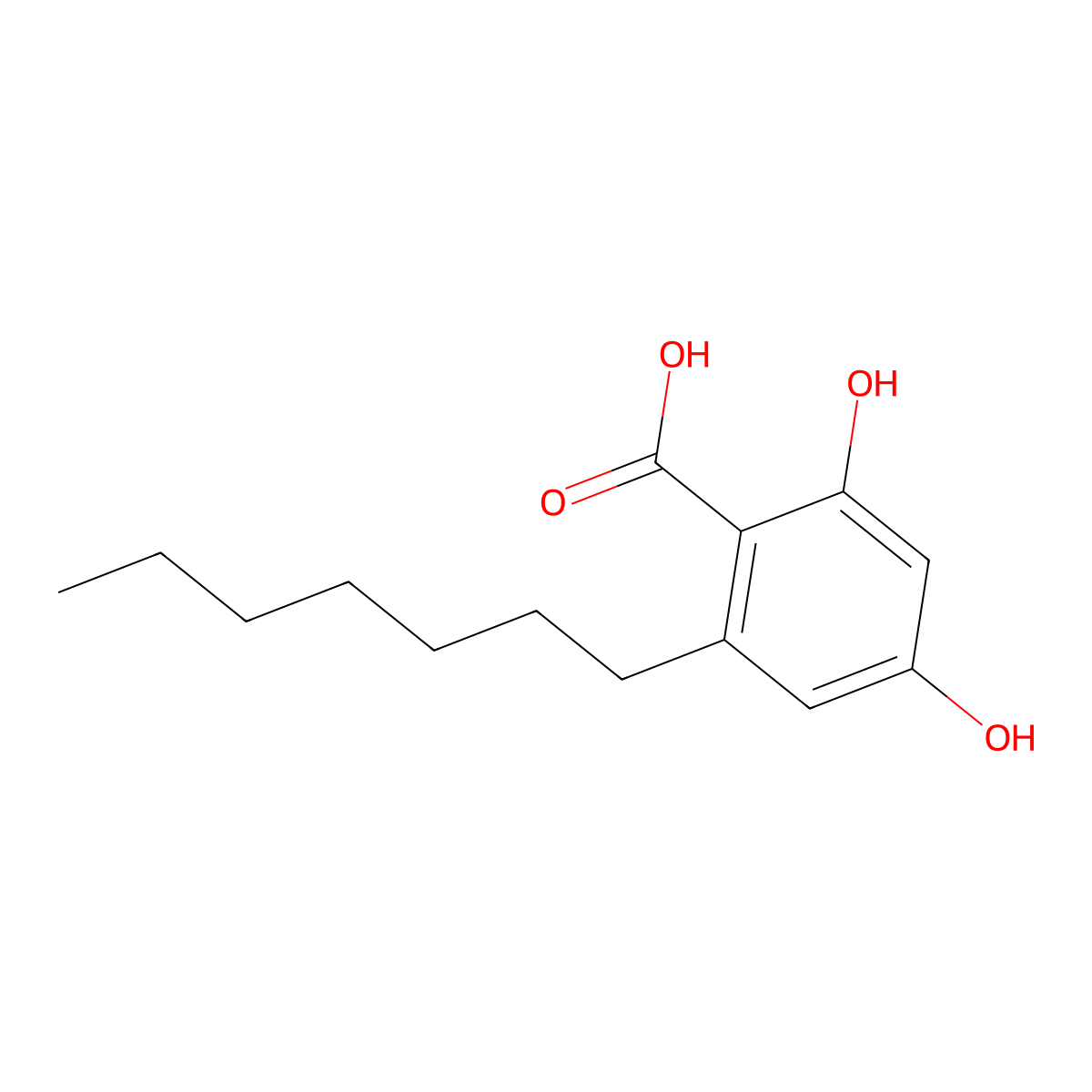 2-Heptyl-4,6-dihydroxybenzoic acid molecular structure, CAS 6121-76-2