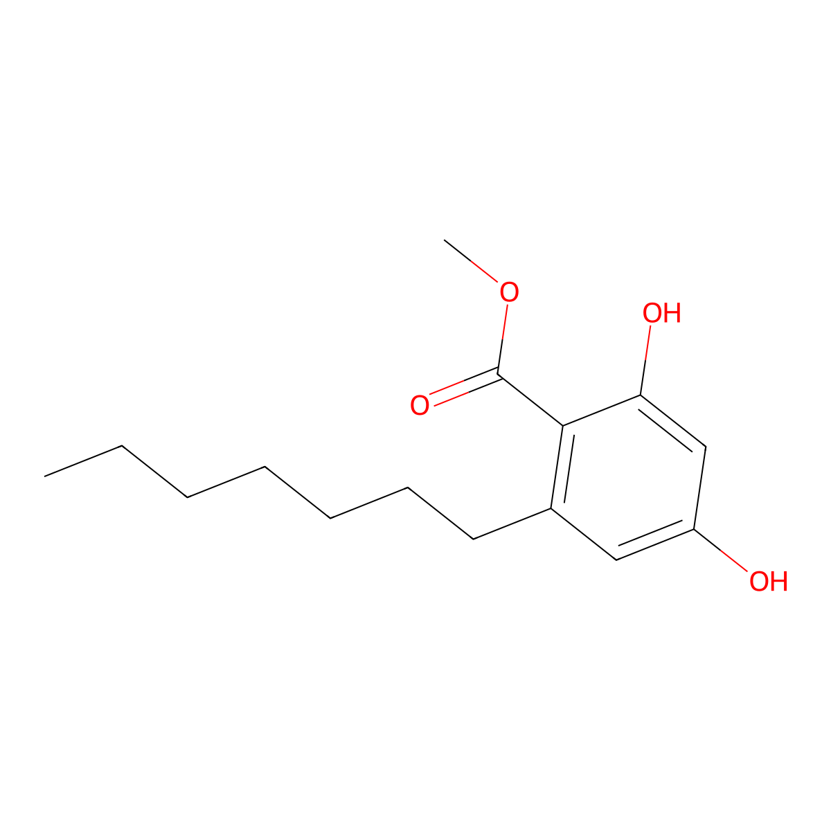 Methyl 2-heptyl-4,6-dihydroxybenzoate molecular structure, CAS 6121-77-3