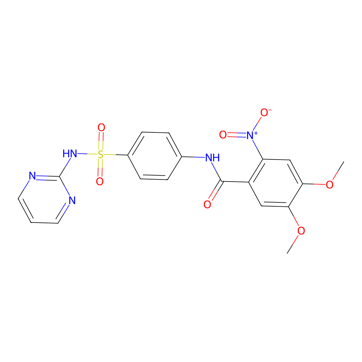 4,5-dimethoxy-2-nitro-N-[4-(pyrimidin-2-ylsulfamoyl)phenyl]benzamide molecular structure, CAS 61212-81-5