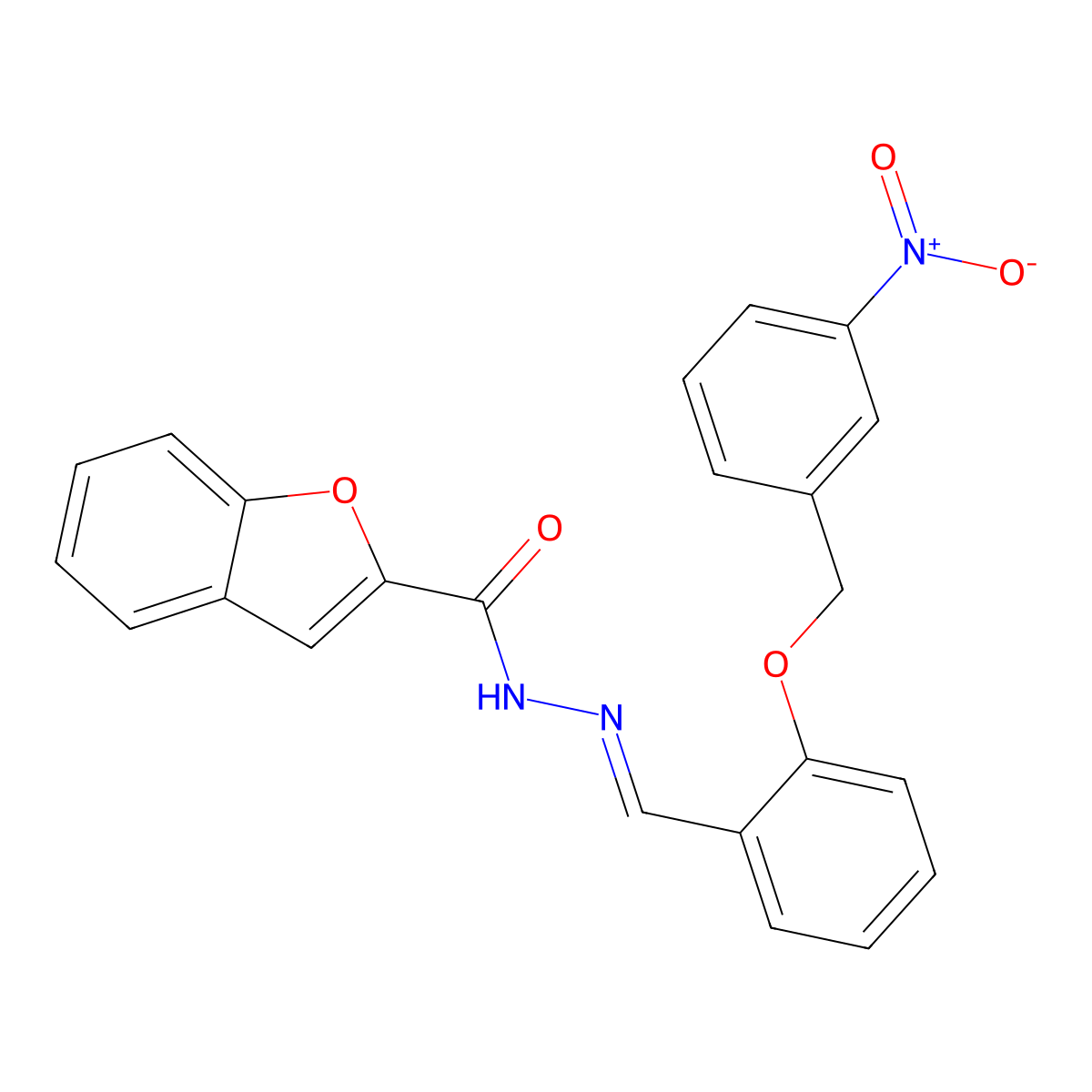 N-[[2-[(3-nitrophenyl)methoxy]phenyl]methylideneamino]-1-benzofuran-2-carboxamide molecular structure, CAS 6122-27-6