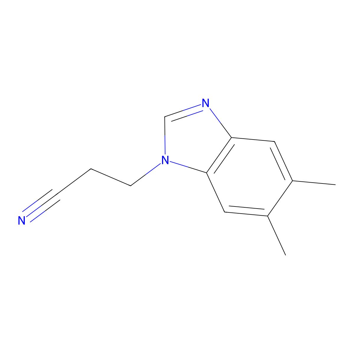 3-(5,6-dimethyl-1H-benzimidazol-1-yl)propanenitrile molecular structure, CAS 6123-81-5