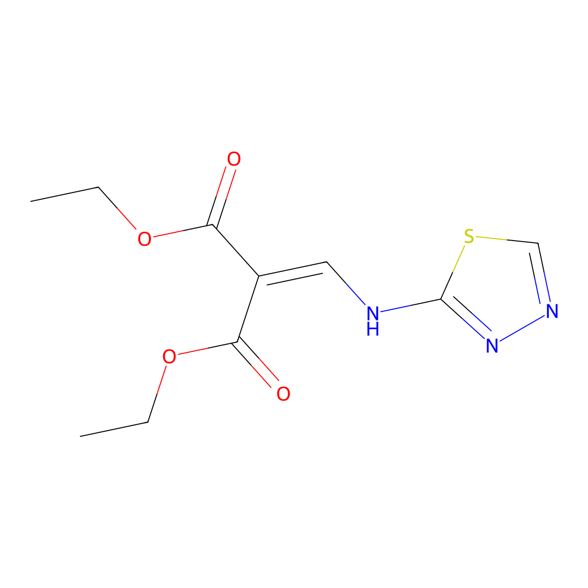 Diethyl 2-[(1,3,4-thiadiazol-2-ylamino)methylidene]propanedioate molecular structure, CAS 6124-11-4