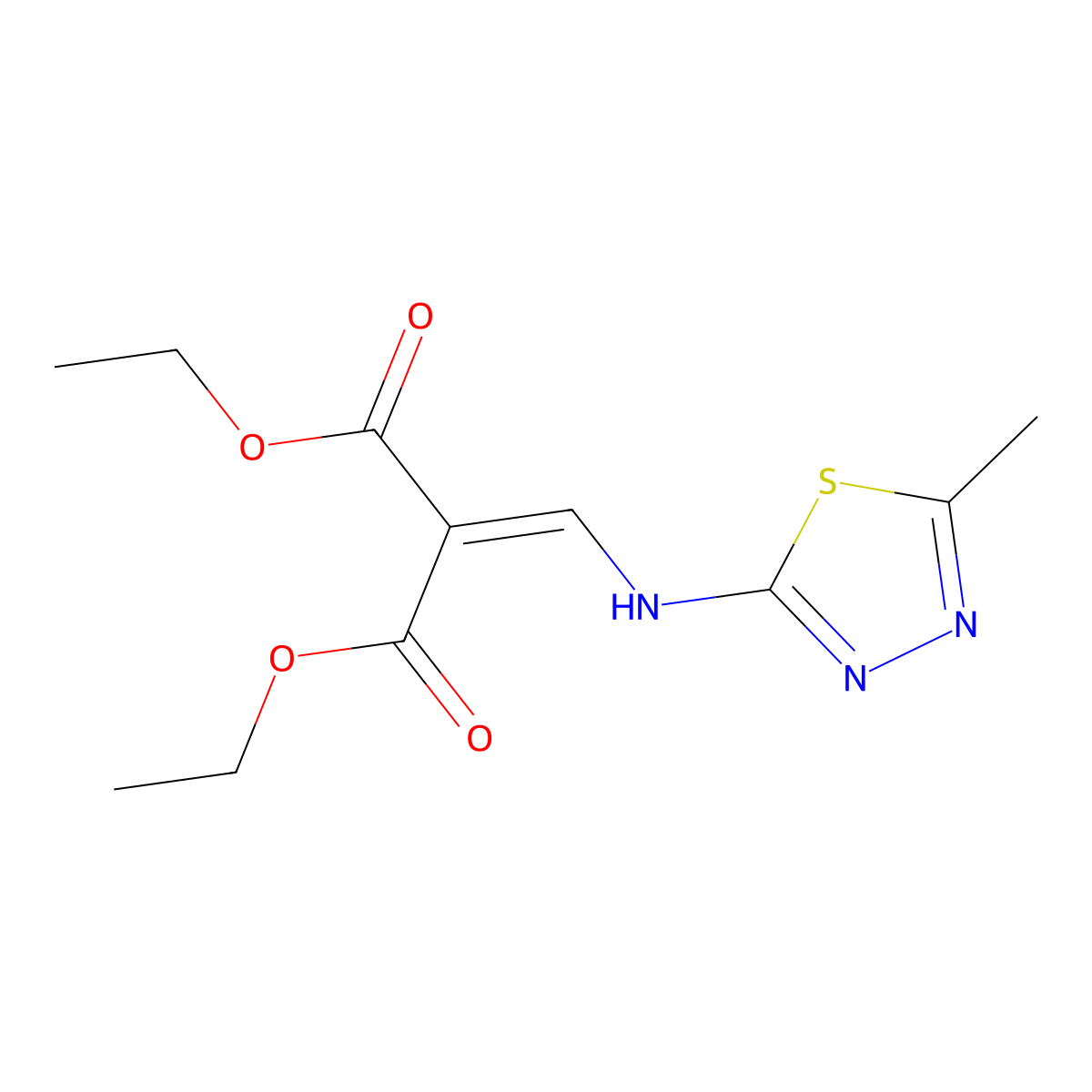 Diethyl 2-(((5-methyl-1,3,4-thiadiazol-2-yl)amino)methylene)malonate molecular structure, CAS 6124-12-5