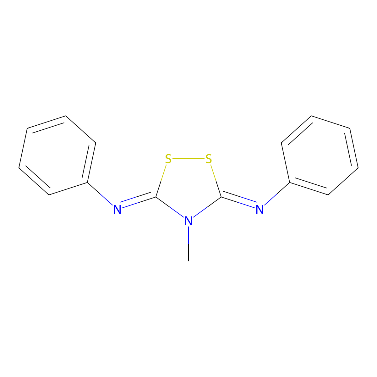 Benzenamine, N,N'-(4-methyl-1,2,4-dithiazolidine-3,5-diylidene)bis- molecular structure, CAS 61249-39-6