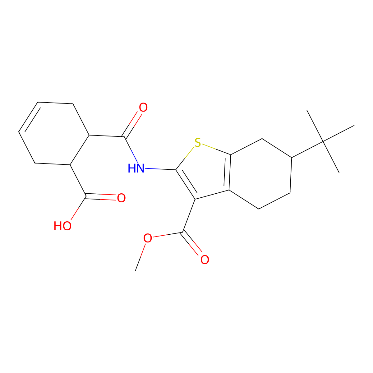 6-[(6-Tert-butyl-3-methoxycarbonyl-4,5,6,7-tetrahydro-1-benzothiophen-2-yl)carbamoyl]cyclohex-3-ene-1-carboxylic acid molecular structure, CAS 6125-05-9