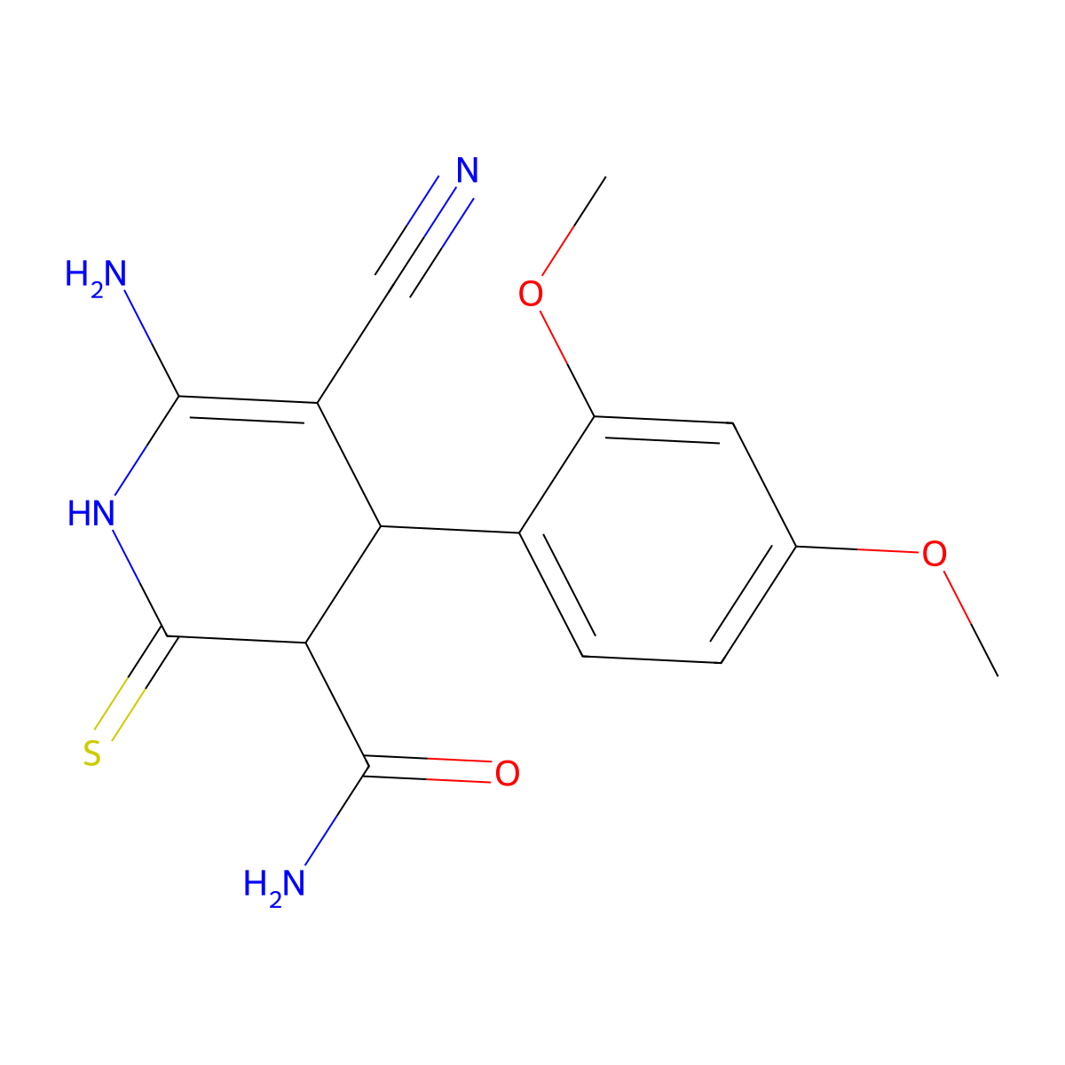6-Amino-5-cyano-4-(2,4-dimethoxyphenyl)-2-thioxo-1,2,3,4-tetrahydropyridine-3-carboxamide molecular structure, CAS 6125-48-0