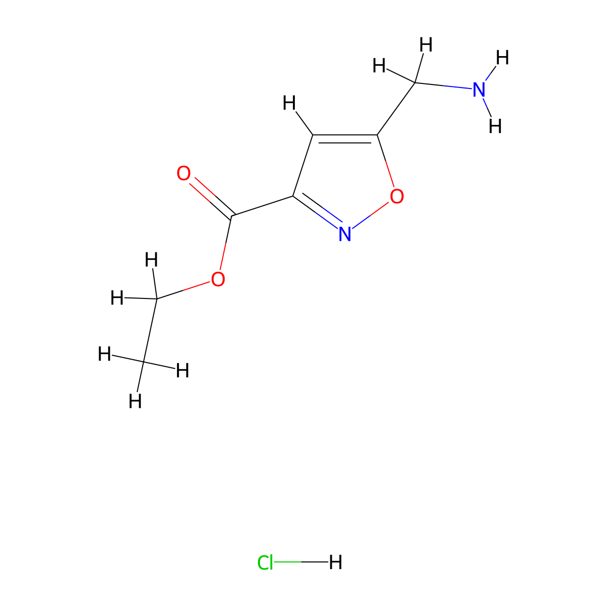 Ethyl 5-(aminomethyl)-1,2-oxazole-3-carboxylate hydrochloride molecular structure, CAS 612511-84-9