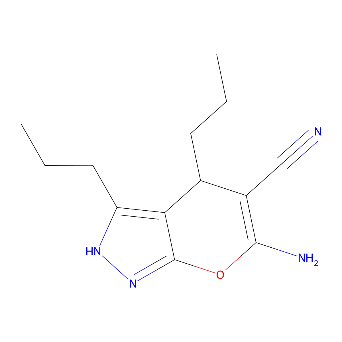 6-Amino-3,4-dipropyl-1,4-dihydropyrano[2,3-c]pyrazole-5-carbonitrile molecular structure, CAS 612513-77-6