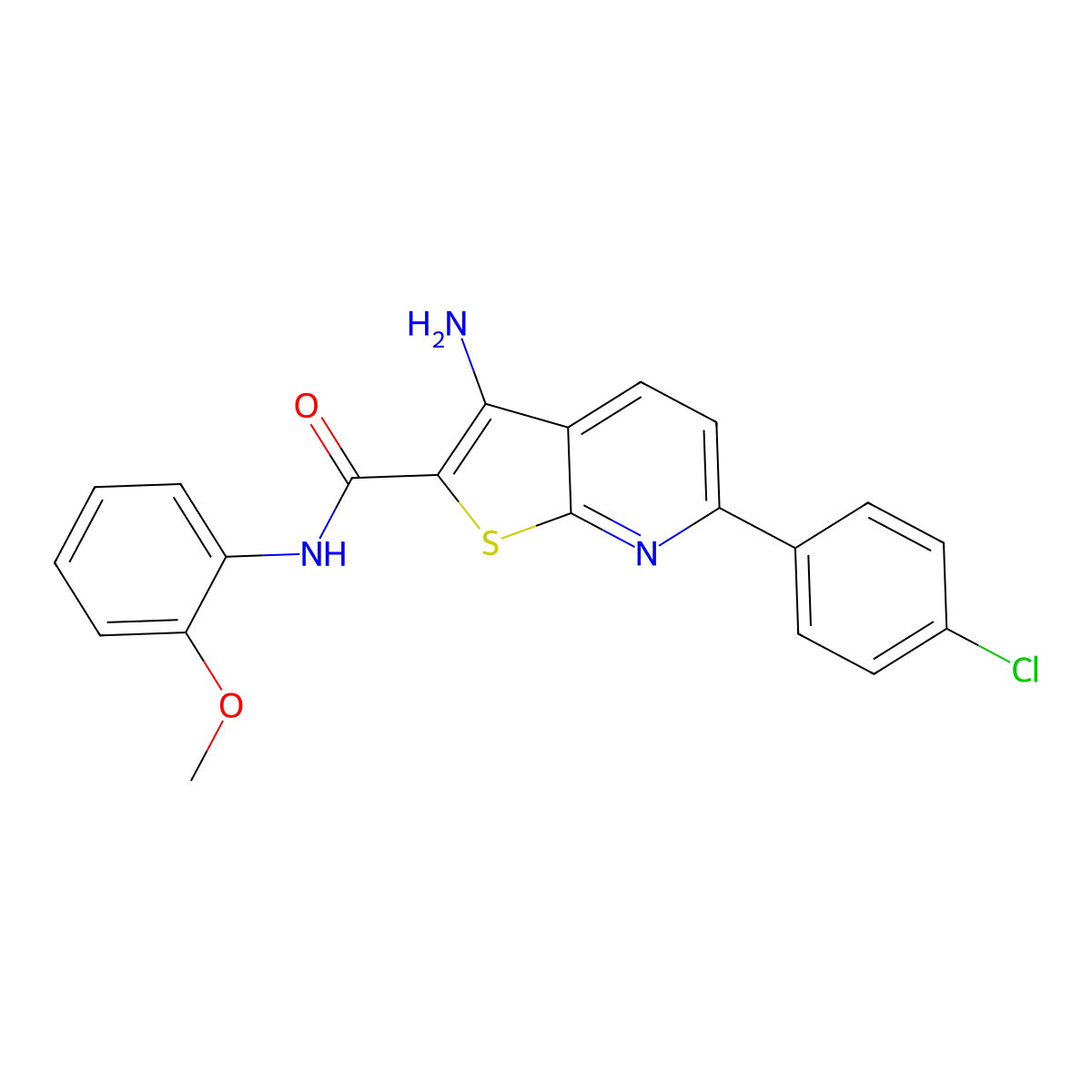 3-amino-6-(4-chlorophenyl)-N-(2-methoxyphenyl)thieno[2,3-b]pyridine-2-carboxamide molecular structure, CAS 612514-29-1