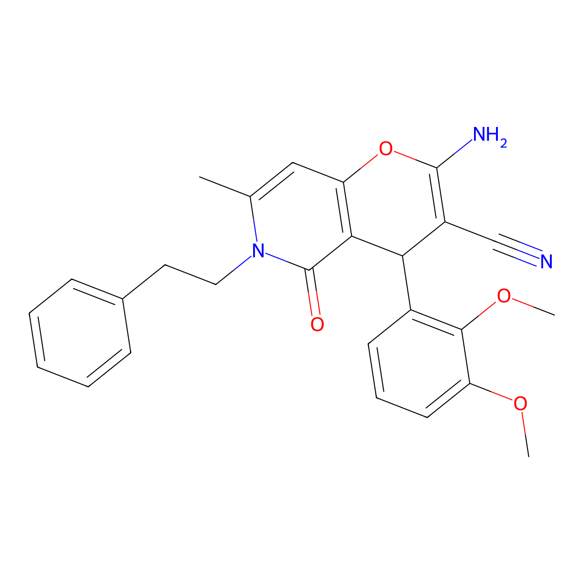 2-amino-4-(2,3-dimethoxyphenyl)-7-methyl-5-oxo-6-(2-phenylethyl)-5,6-dihydro-4H-pyrano[3,2-c]pyridine-3-carbonitrile molecular structure, CAS 612514-51-9