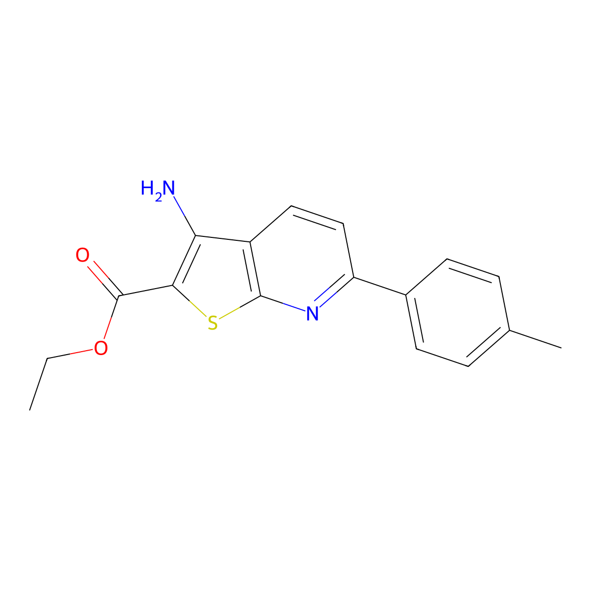 Ethyl 3-amino-6-(4-methylphenyl)thieno[2,3-b]pyridine-2-carboxylate molecular structure, CAS 612514-60-0