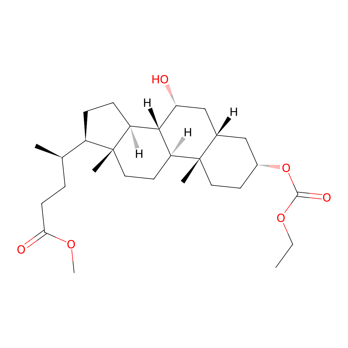 Methyl (R)-4-((3R,5R,7R,8R,9S,10S,13R,14S,17R)-3-((ethoxycarbonyl)oxy)-7-hydroxy-10,13-dimethylhexadecahydro-1H-cyclopenta[A]phenanthren-17-YL)pentanoate molecular structure, CAS 61252-49-1
