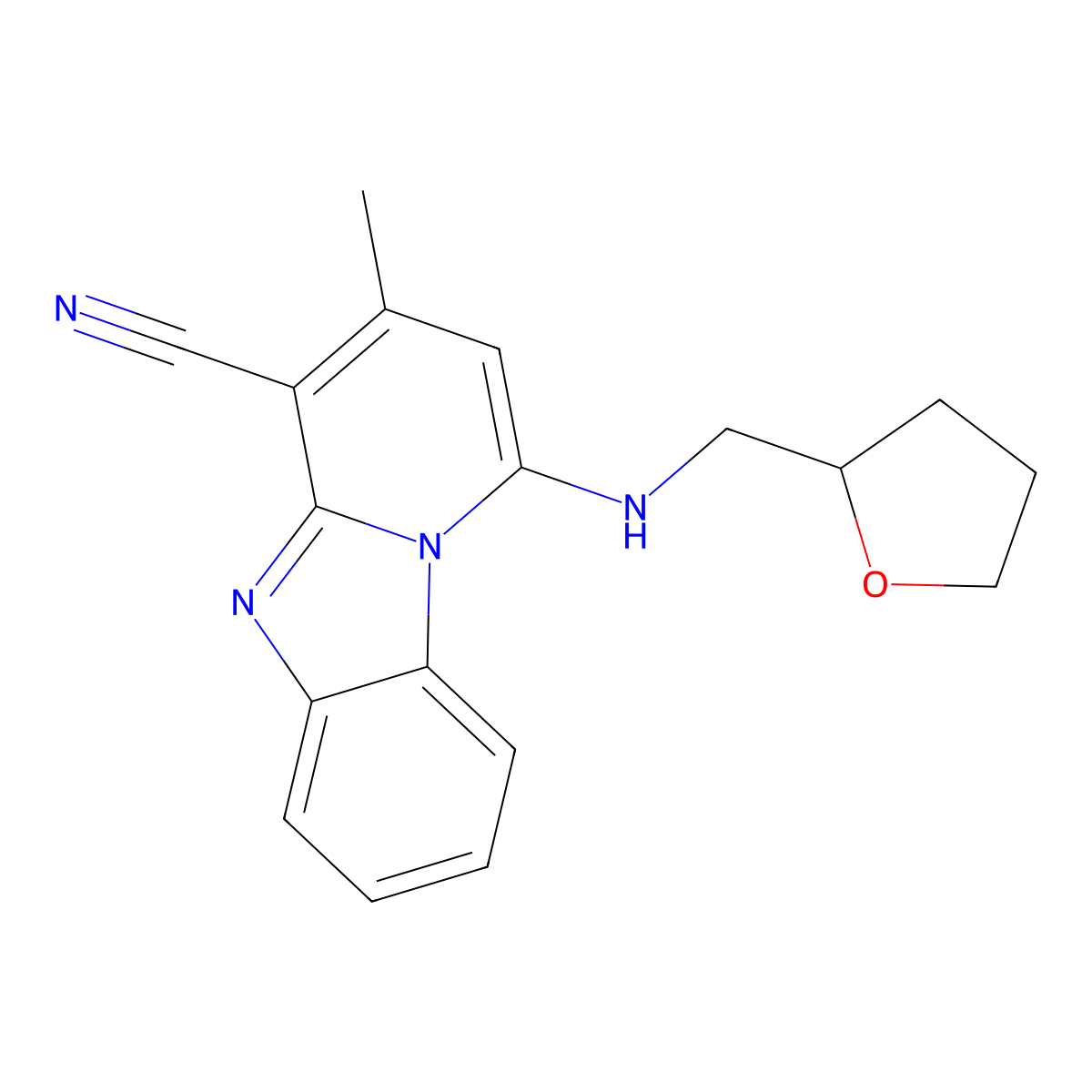 3-Methyl-1-(oxolan-2-ylmethylamino)pyrido[1,2-a]benzimidazole-4-carbonitrile molecular structure, CAS 612522-65-3