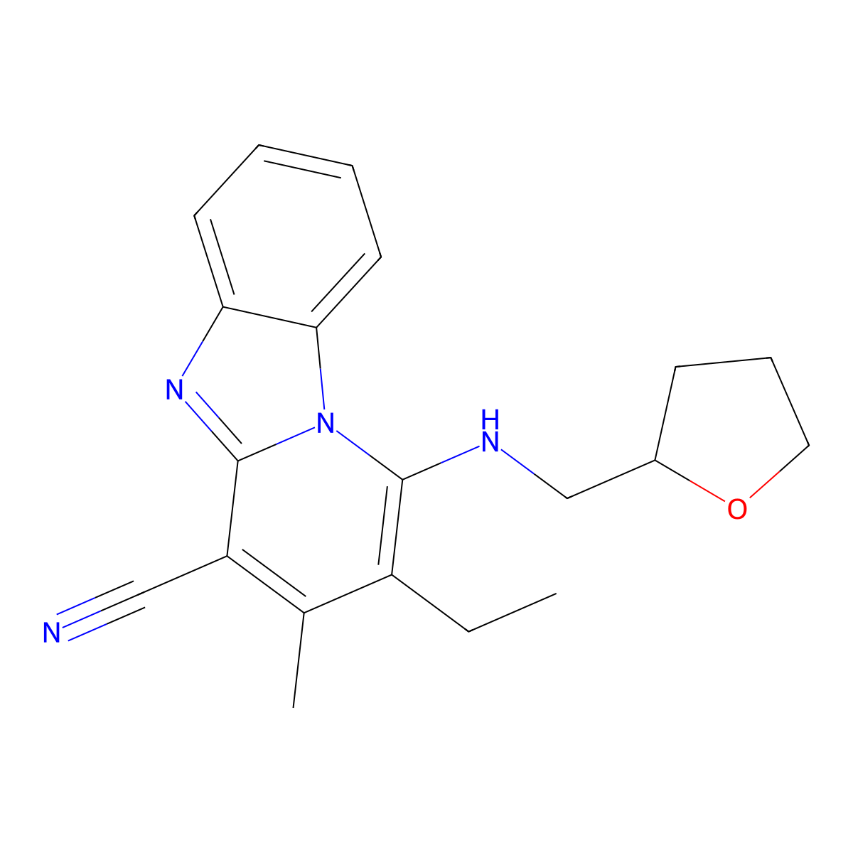 2-Ethyl-3-methyl-1-(oxolan-2-ylmethylamino)pyrido[1,2-a]benzimidazole-4-carbonitrile molecular structure, CAS 612522-72-2