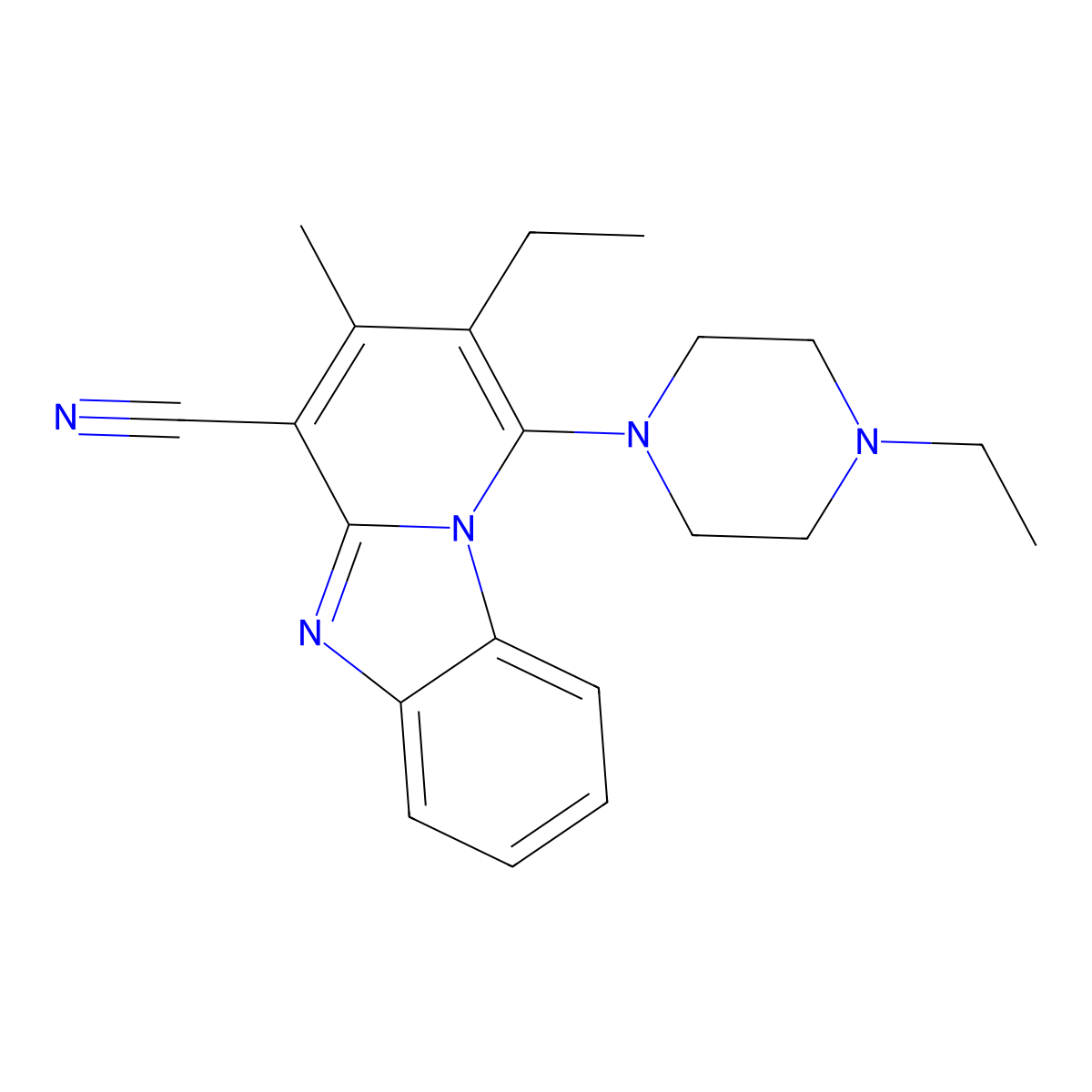 2-Ethyl-1-(4-ethylpiperazin-1-yl)-3-methylpyrido[1,2-a]benzimidazole-4-carbonitrile molecular structure, CAS 612522-73-3