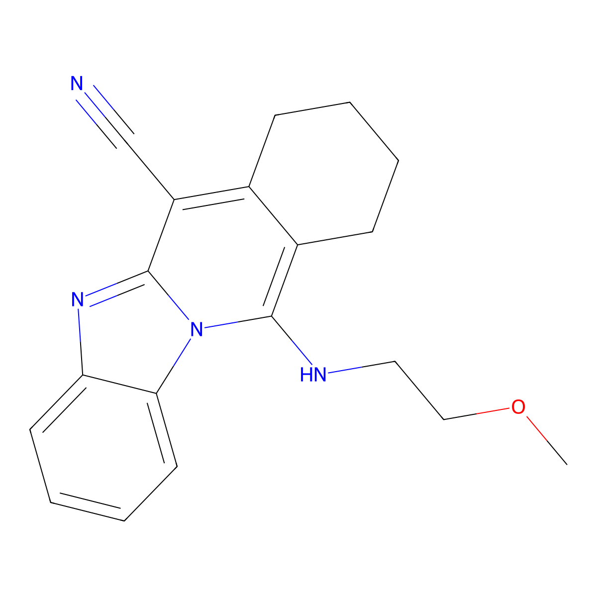 11-(2-Methoxyethylamino)-7,8,9,10-tetrahydrobenzimidazolo[1,2-b]isoquinoline-6-carbonitrile molecular structure, CAS 612523-20-3