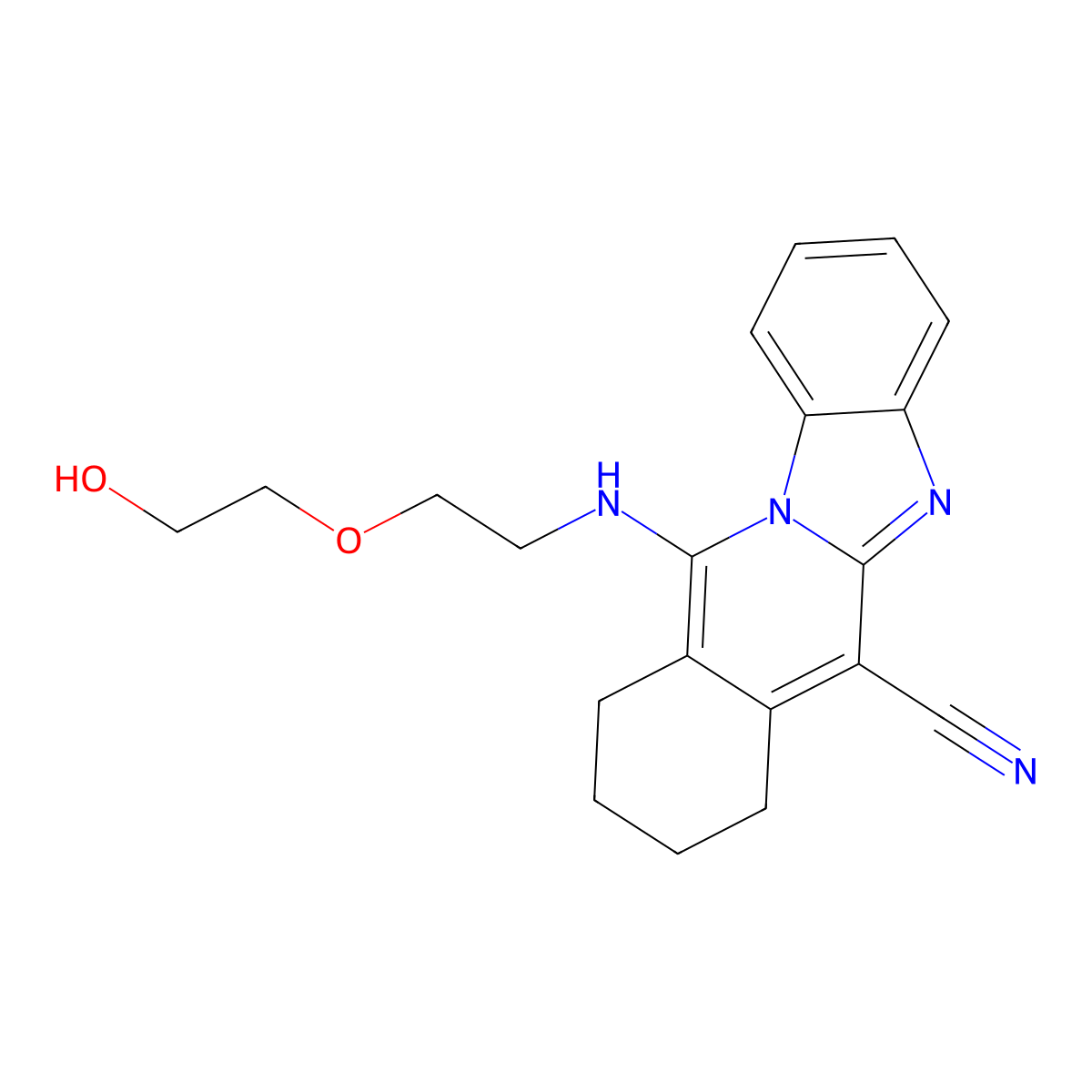 11-[2-(2-Hydroxyethoxy)ethylamino]-7,8,9,10-tetrahydrobenzimidazolo[1,2-b]isoquinoline-6-carbonitrile molecular structure, CAS 612523-24-7