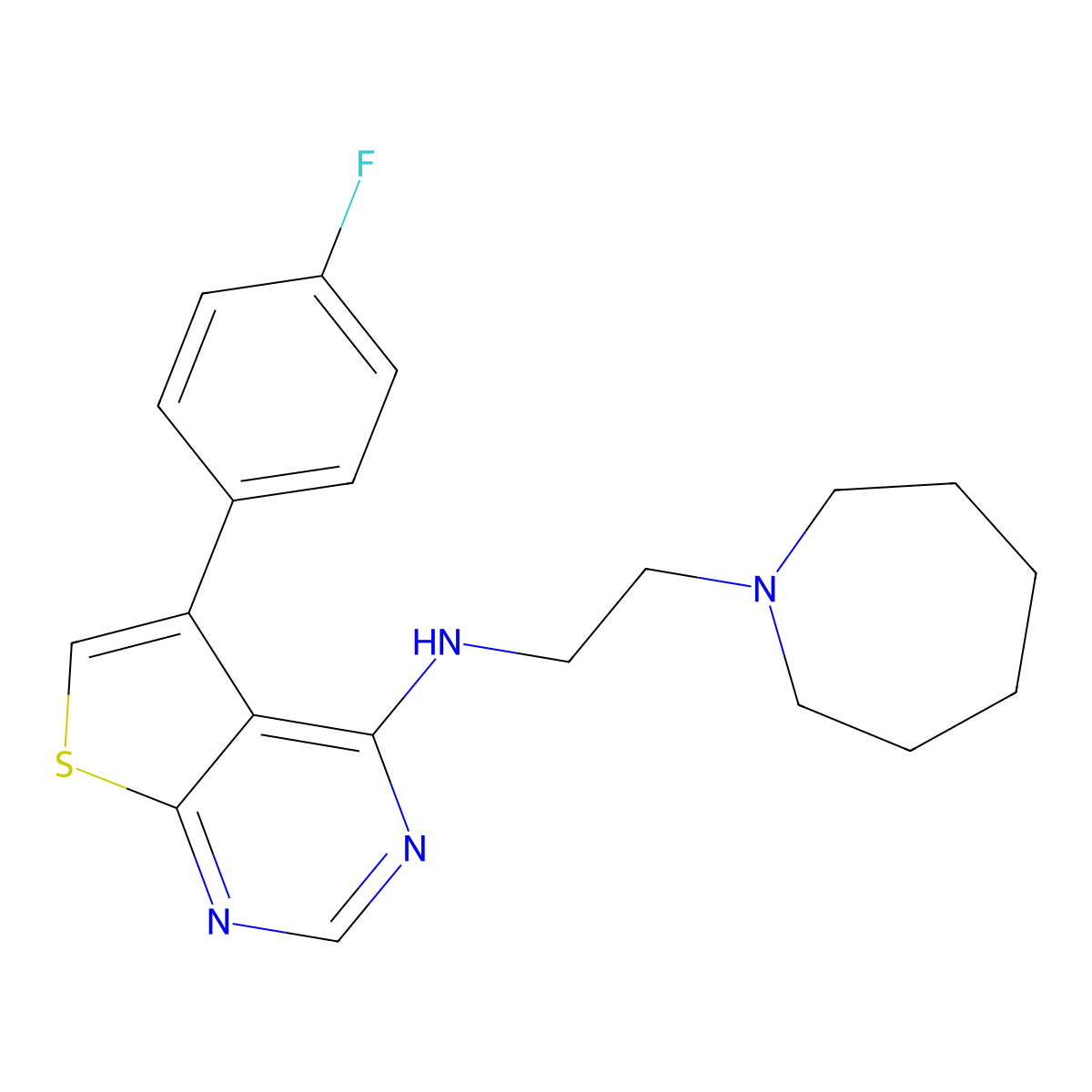 N-[2-(azepan-1-yl)ethyl]-5-(4-fluorophenyl)thieno[2,3-d]pyrimidin-4-amine molecular structure, CAS 612523-28-1