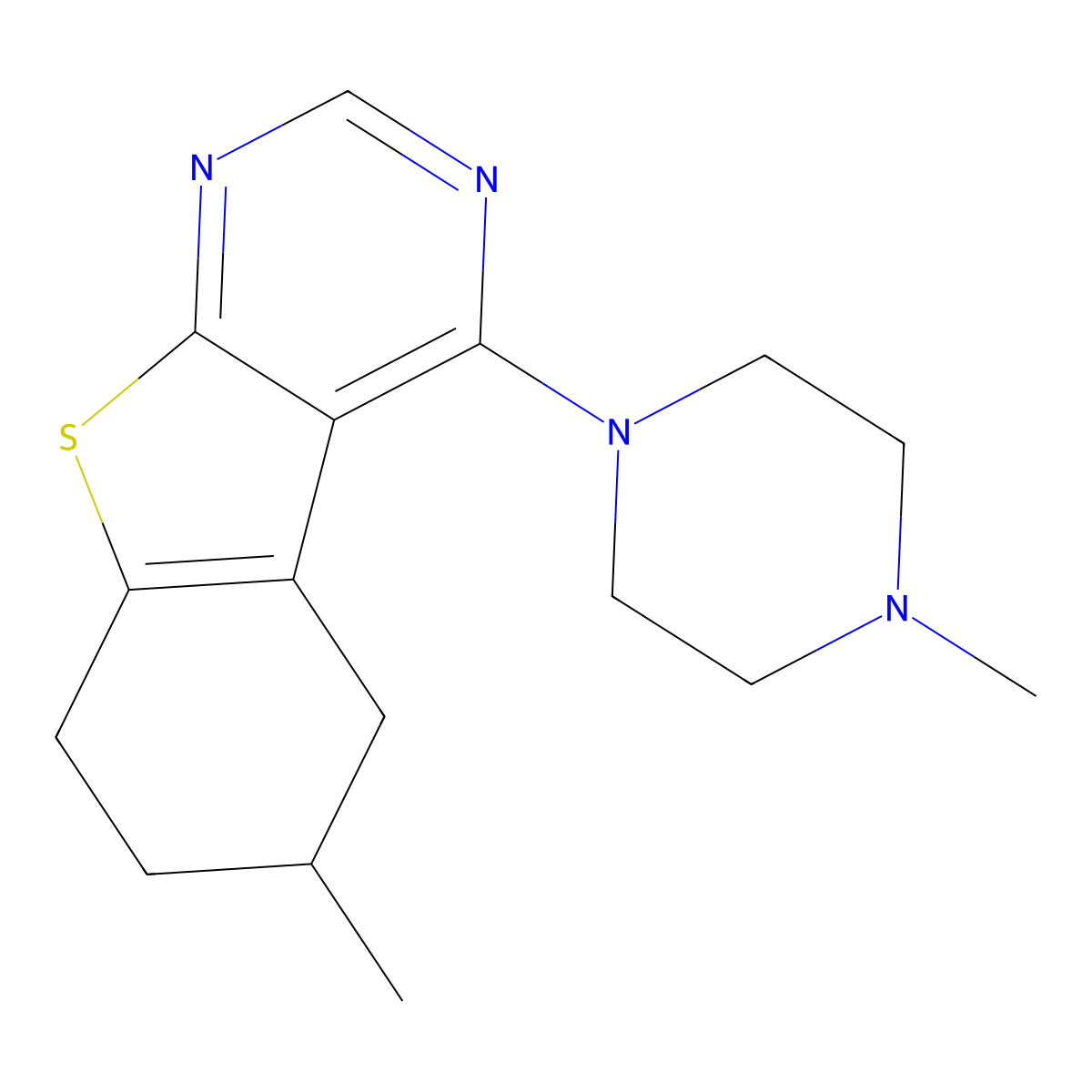 6-Methyl-4-(4-methylpiperazin-1-yl)-5,6,7,8-tetrahydro[1]benzothieno[2,3-d]pyrimidine molecular structure, CAS 612523-29-2