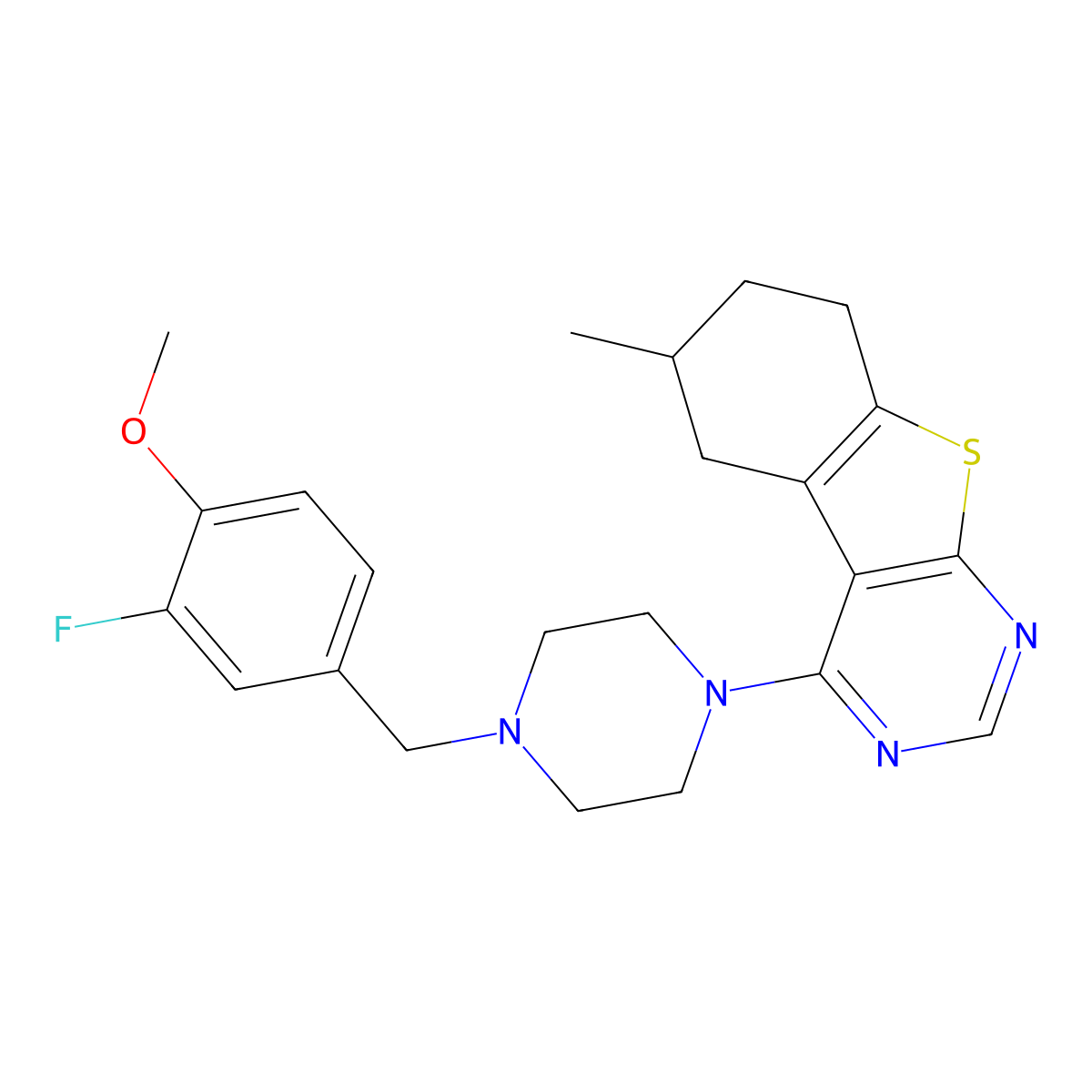 4-[4-(3-Fluoro-4-methoxybenzyl)piperazin-1-yl]-6-methyl-5,6,7,8-tetrahydro[1]benzothieno[2,3-d]pyrimidine molecular structure, CAS 612523-32-7