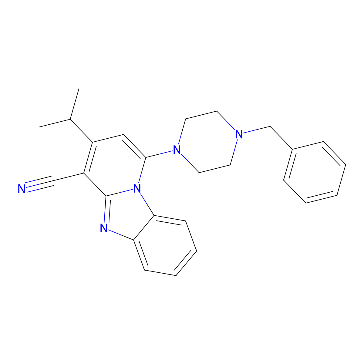 1-(4-Benzyl-1-piperazinyl)-3-isopropylpyrido[1,2-a]benzimidazole-4-carbonitrile molecular structure, CAS 612523-34-9