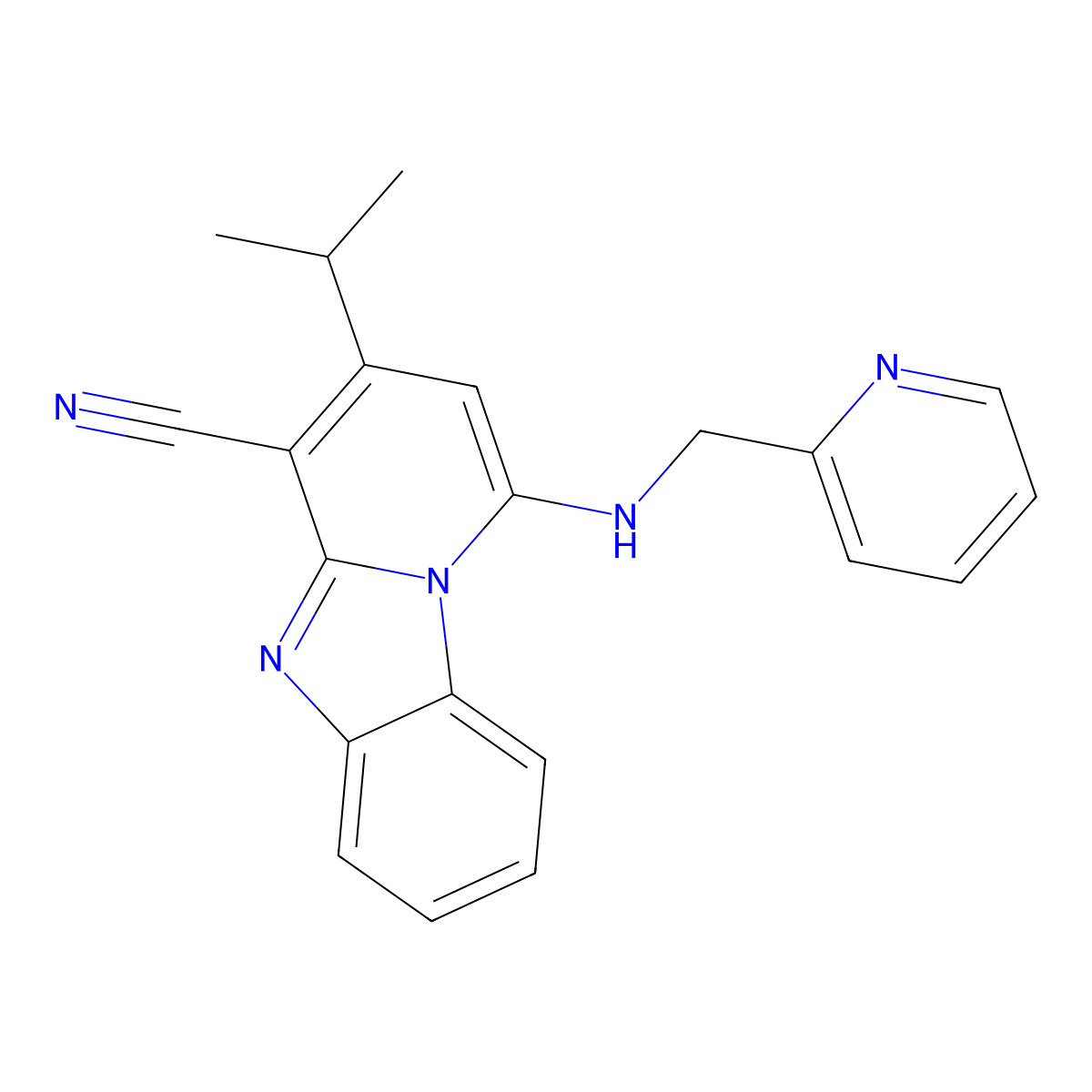 3-Propan-2-yl-1-(pyridin-2-ylmethylamino)pyrido[1,2-a]benzimidazole-4-carbonitrile molecular structure, CAS 612523-40-7