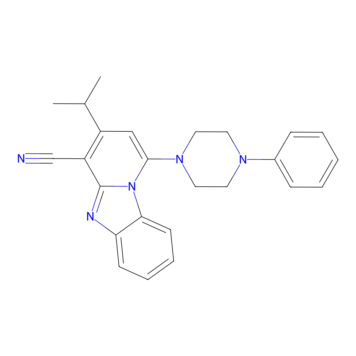 1-(4-Phenylpiperazin-1-yl)-3-propan-2-ylpyrido[1,2-a]benzimidazole-4-carbonitrile molecular structure, CAS 612523-42-9