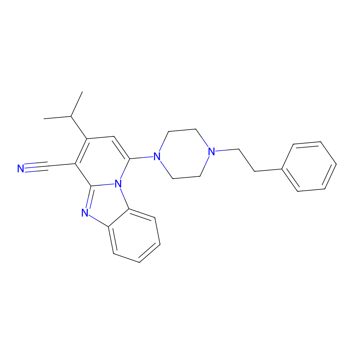3-Isopropyl-1-(4-phenethylpiperazin-1-yl)benzo[4,5]imidazo[1,2-a]pyridine-4-carbonitrile molecular structure, CAS 612523-44-1