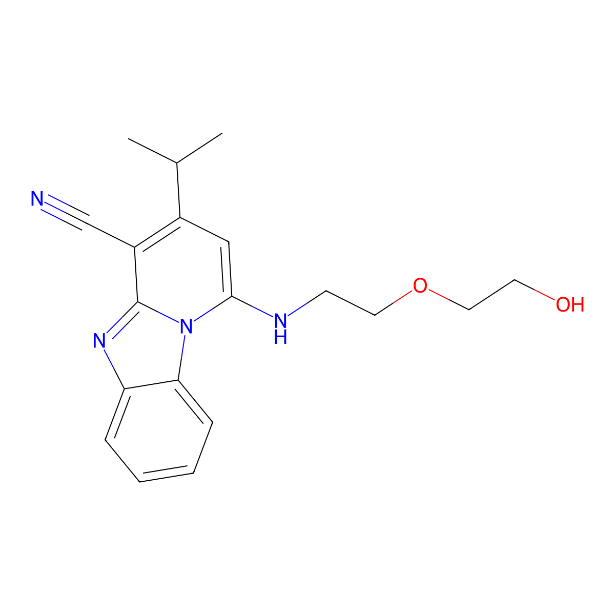 1-[2-(2-Hydroxyethoxy)ethylamino]-3-propan-2-ylpyrido[1,2-a]benzimidazole-4-carbonitrile molecular structure, CAS 612523-58-7