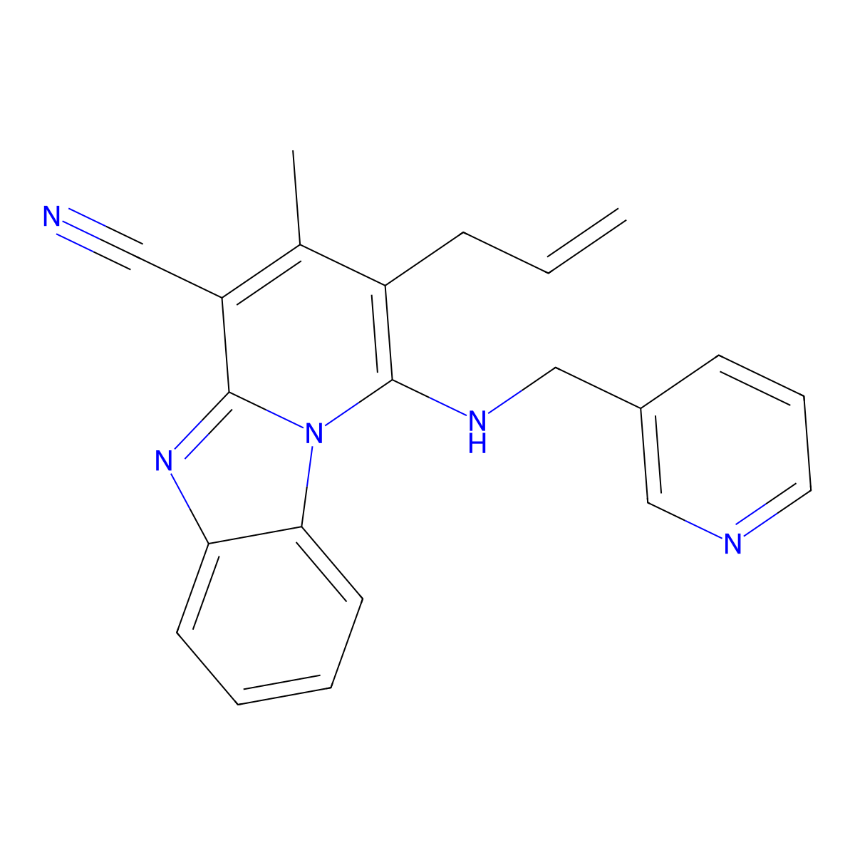 3-Methyl-2-prop-2-enyl-1-(pyridin-3-ylmethylamino)pyrido[1,2-a]benzimidazole-4-carbonitrile molecular structure, CAS 612523-66-7