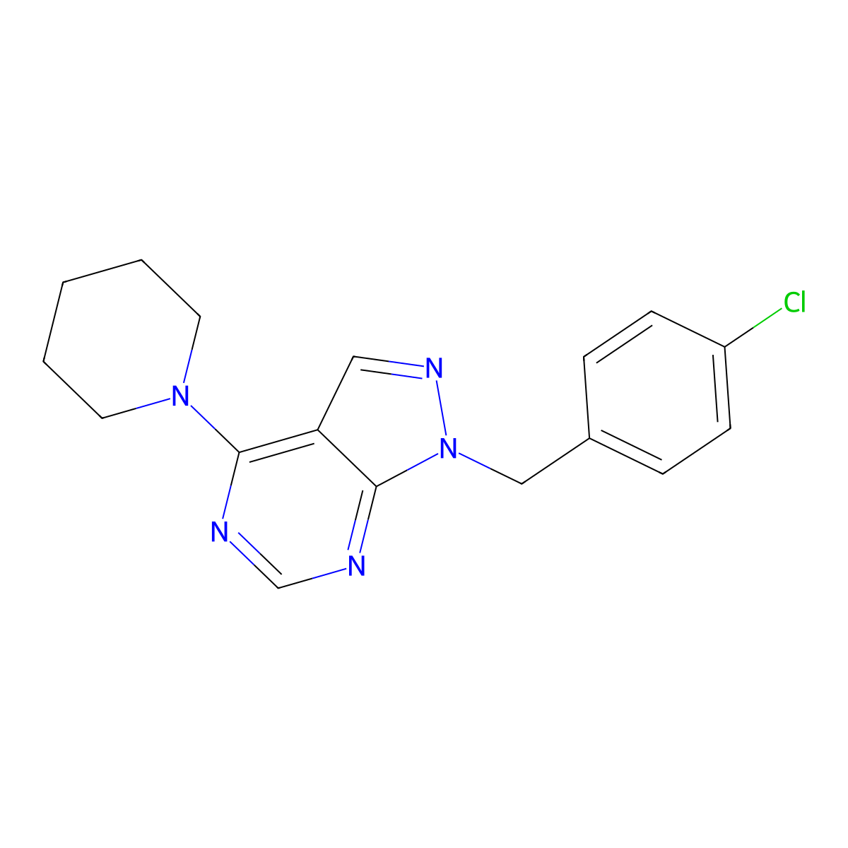 1-(4-chlorobenzyl)-4-(1-piperidinyl)-1H-pyrazolo[3,4-d]pyrimidine molecular structure, CAS 612523-70-3