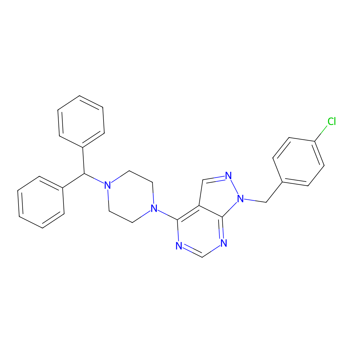 4-(4-benzhydryl-1-piperazinyl)-1-(4-chlorobenzyl)-1H-pyrazolo[3,4-d]pyrimidine molecular structure, CAS 612523-71-4