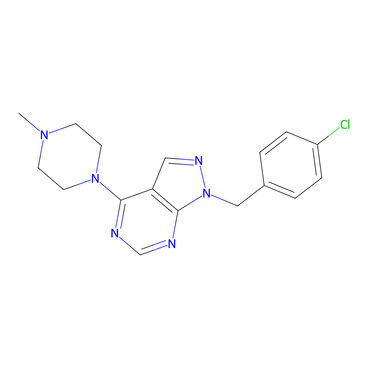 1-(4-chlorobenzyl)-4-(4-methylpiperazin-1-yl)-1H-pyrazolo[3,4-d]pyrimidine molecular structure, CAS 612523-72-5